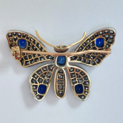 Victorian Antique Sapphire and Diamond Butterfly Brooch