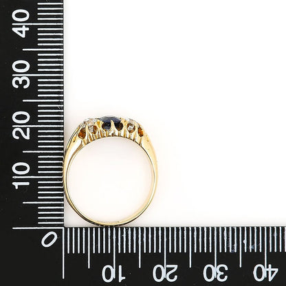 Antique Victorian Sapphire and Old Cut Diamond Three Stone Ring