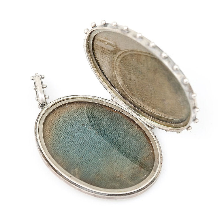 Victorian Antique Silver Link Chain Locket Pendant Necklace