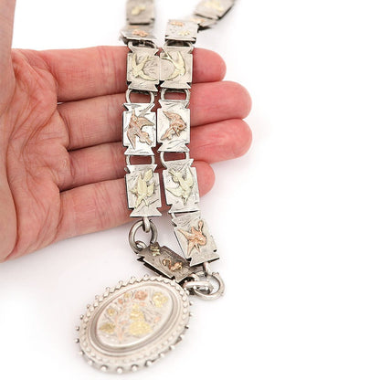 Victorian Antique Silver Link Chain Locket Pendant Necklace