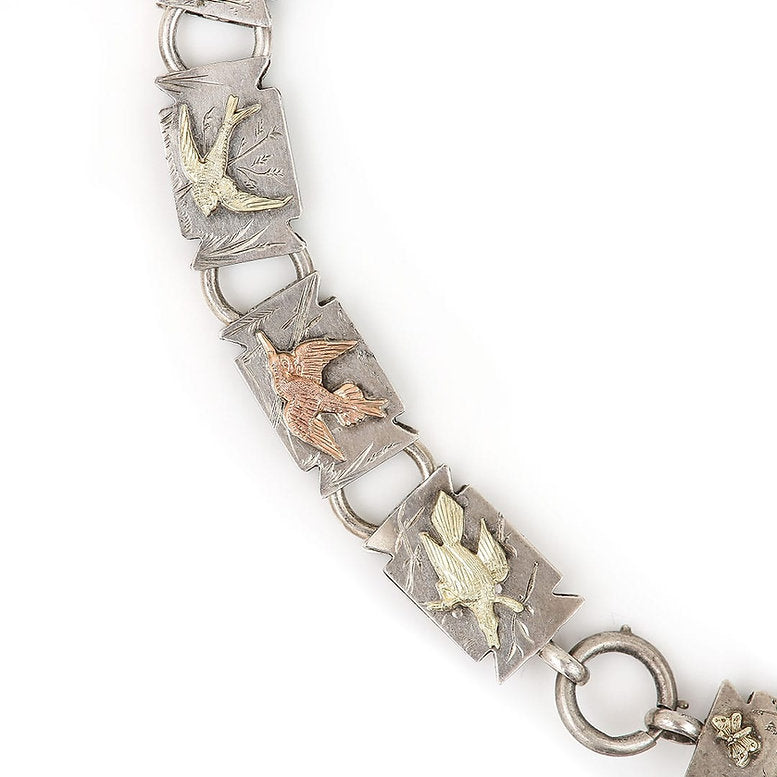 Victorian Antique Silver Link Chain Locket Pendant Necklace