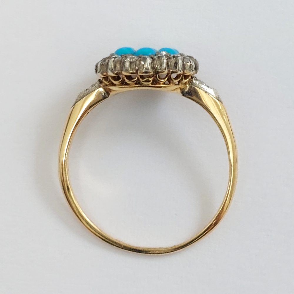 Victorian Antique Turquoise & Diamond Cluster Ring