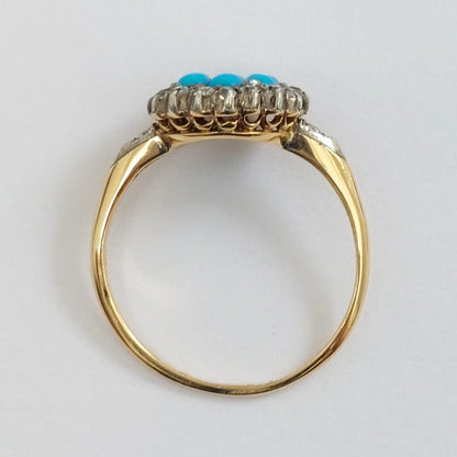 Victorian Antique Turquoise & Diamond Cluster Ring