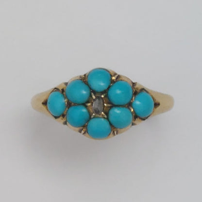 Victorian Antique Turquoise and Rose Diamond Ring