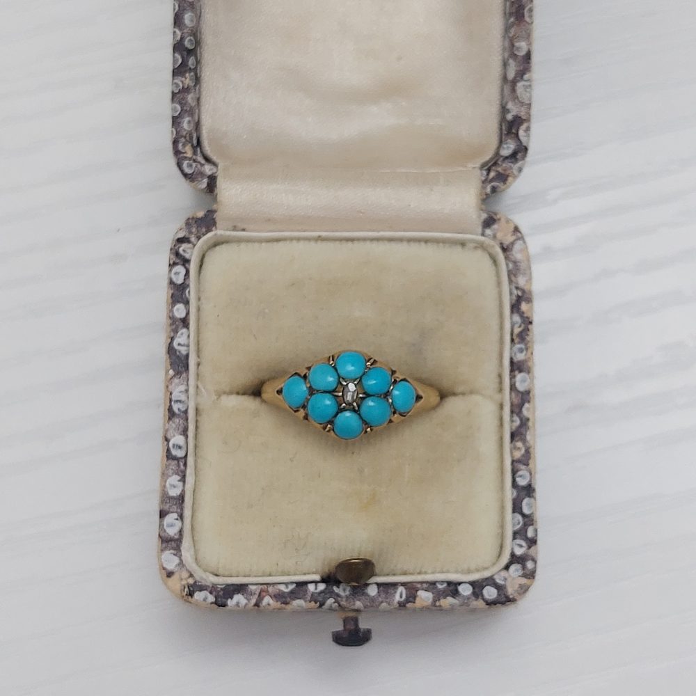 Victorian Antique Turquoise and Rose Diamond Ring