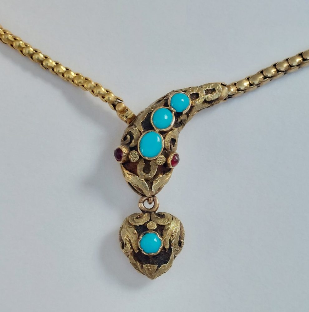 Victorian Antique Turquoise and Ruby Snake Necklace