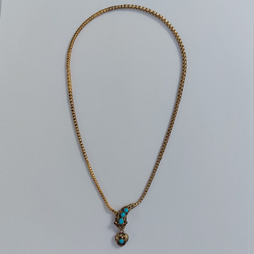 Victorian Antique Turquoise and Ruby Snake Necklace
