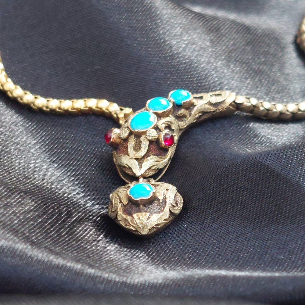 Victorian Antique Turquoise and Ruby Snake Necklace