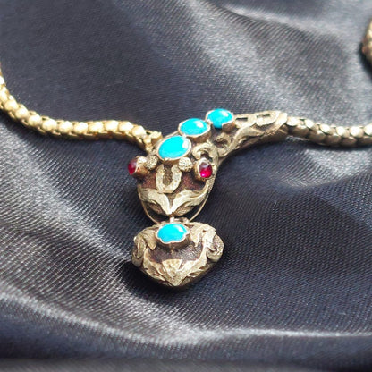 Victorian Antique Turquoise and Ruby Snake Necklace