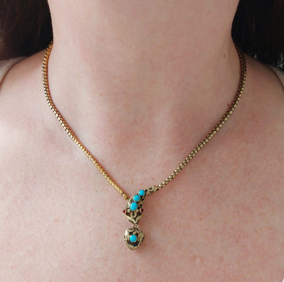 Victorian Antique Turquoise and Ruby Snake Necklace
