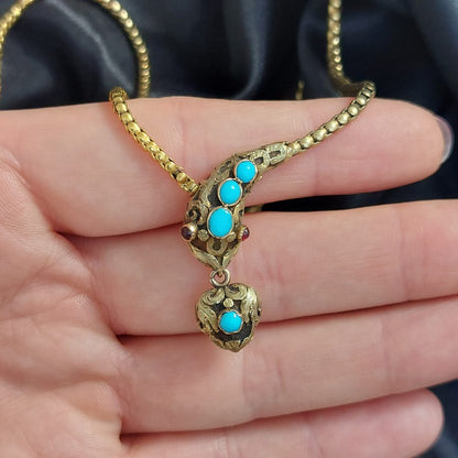 Victorian Antique Turquoise and Ruby Snake Necklace