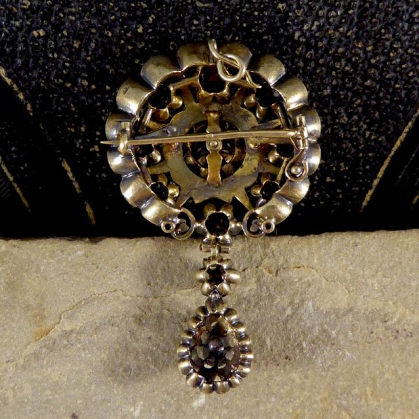 Victorian Black Enamel and Rose Cut Diamond Mourning Pendant Brooch