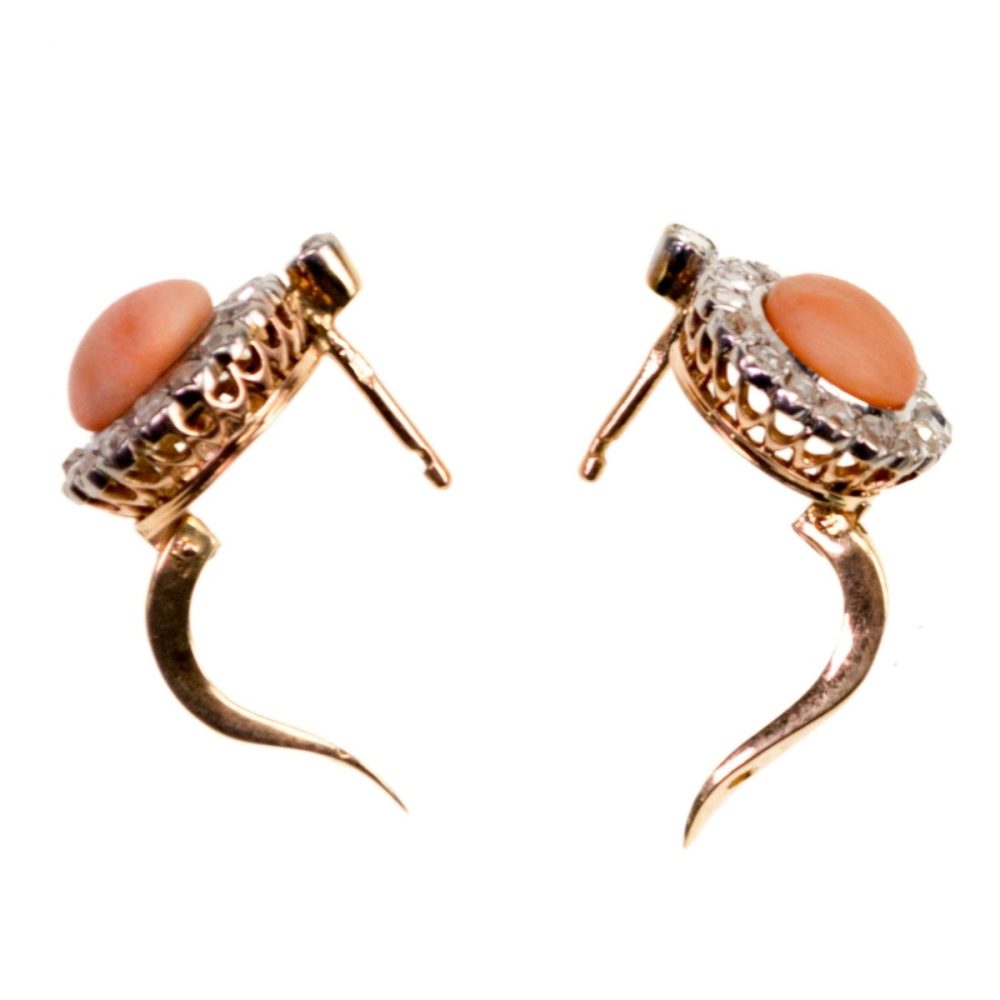 Victorian Coral and Diamond Earrings