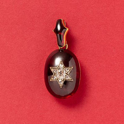 Victorian Antique Garnet and Old Cut Diamond Star Locket Pendant in 15ct yellow gold, Circa 1890