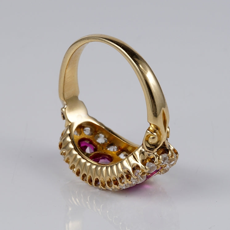 Antique Victorian 1.10ct Natural No Heat Burma Ruby and Diamond Five Stone Cluster Ring