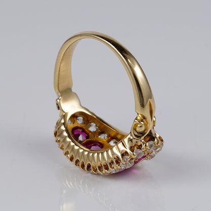 Antique Victorian 1.10ct Natural No Heat Burma Ruby and Diamond Five Stone Cluster Ring