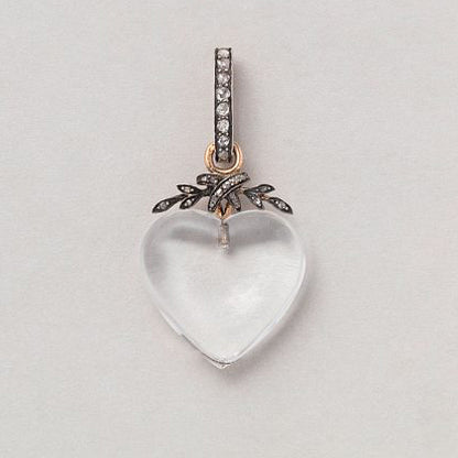 Victorian Antique Rock Crystal Heart Pendant with Diamonds