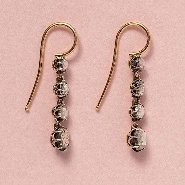 Victorian Antique Rose Cut Diamond Drop Earrings