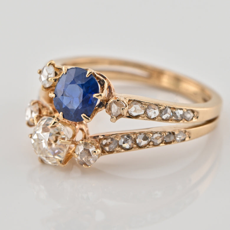Antique Victorian Sapphire and Diamond Two Stone Ring