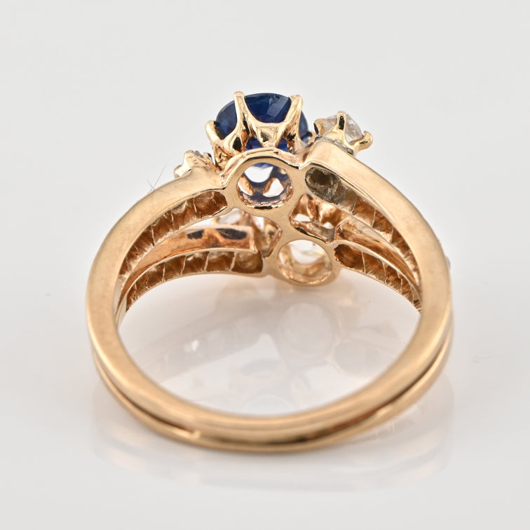 Antique Victorian Natural Sapphire and Old Cut Diamond Toi et Moi Ring in 18ct Yellow Gold