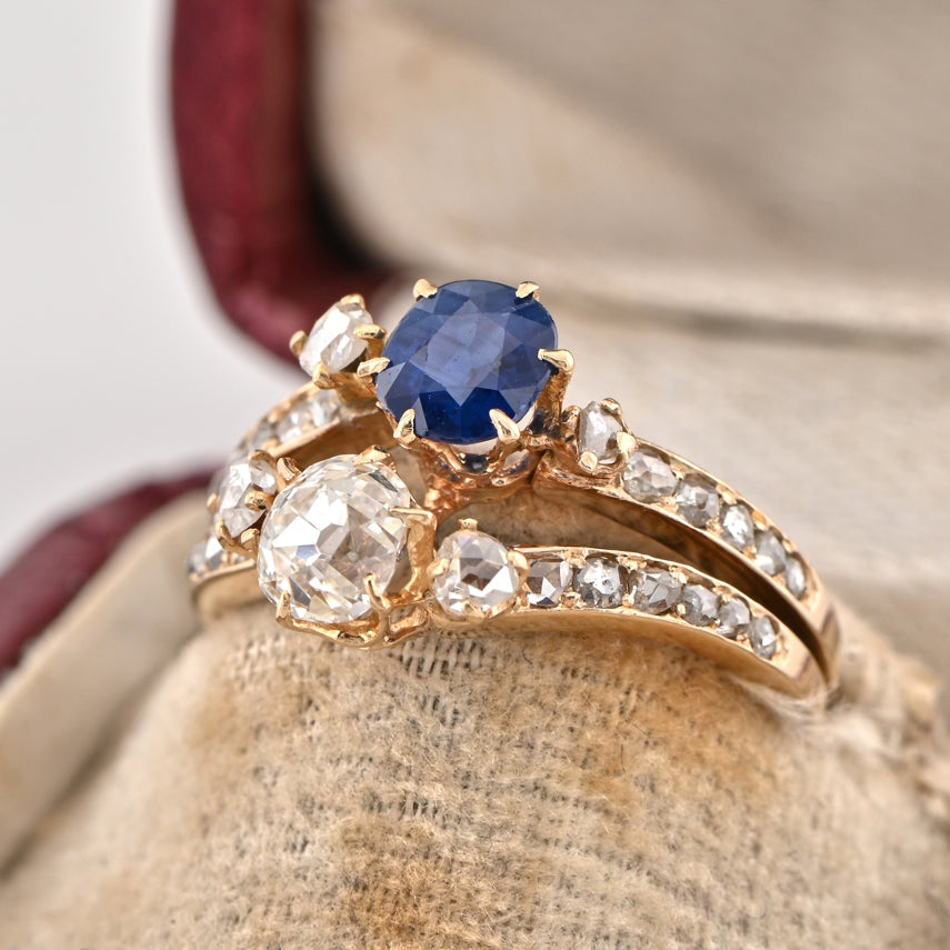 Antique Victorian Sapphire and Diamond Two Stone Ring