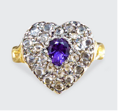 Victorian Style Amethyst and Rose Cut Diamond Heart Ring