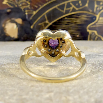 Victorian Style Amethyst and Rose Cut Diamond Heart Ring