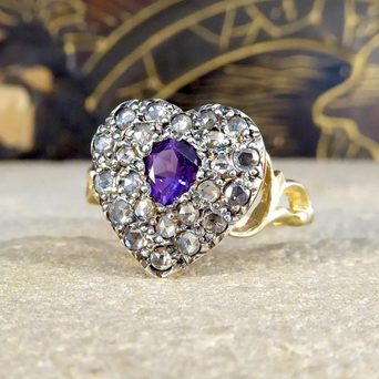 Victorian Style Amethyst and Rose Cut Diamond Heart Ring