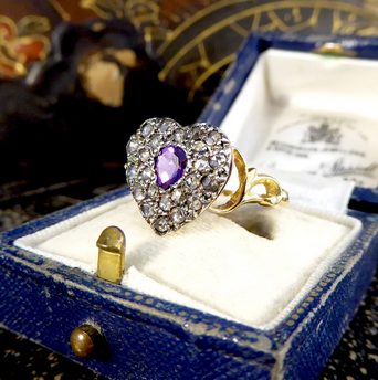Victorian Style Amethyst and Rose Cut Diamond Heart Ring