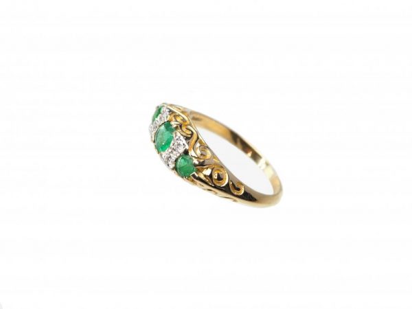 Victorian Style Emerald and Diamond Carved Half Hoop Ring