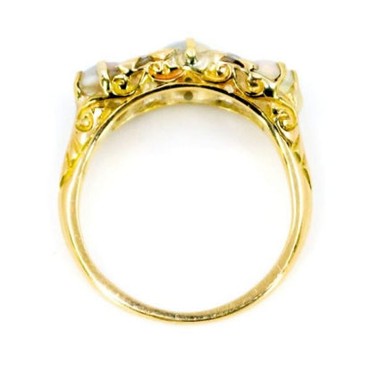Victorian Style Opal and Old Mine Cut Diamond 18ct Gold Ring