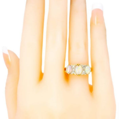 Victorian Style Opal and Old Mine Cut Diamond 18ct Gold Ring