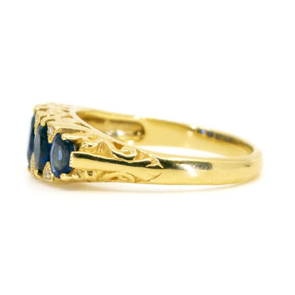 Victorian Style Sapphire and Diamond Five Stone Gold Ring