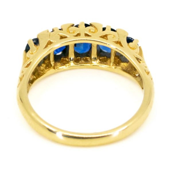 Victorian Style Sapphire and Diamond Five Stone Gold Ring
