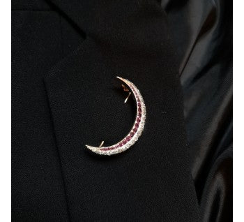 C.1890 ruby and diamond crescent brooch