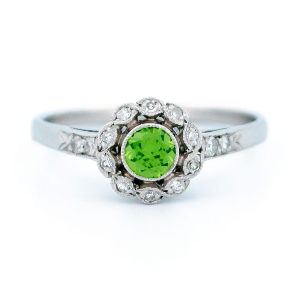 Vintage 0.30ct Demantoid and Diamond Cluster Ring