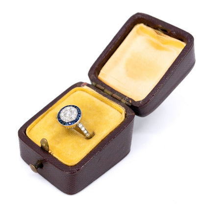 Vintage 0.40ct Diamond and Sapphire Target Cluster Ring