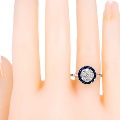 Vintage 0.40ct Diamond and Sapphire Target Cluster Ring