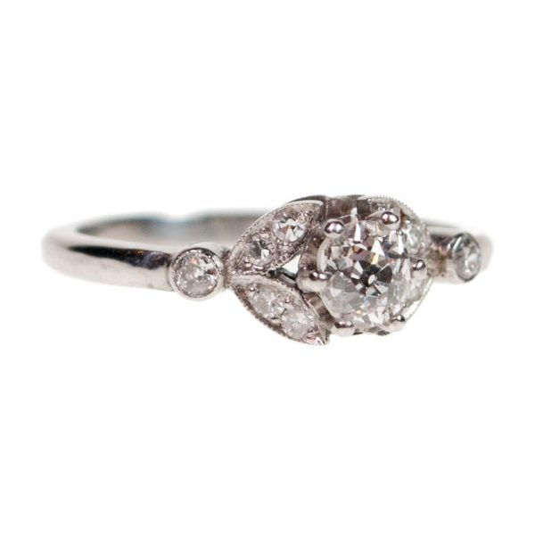 Vintage 0.60ct Old Mine Cut Diamond Leaf Design Ring