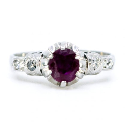 Vintage 0.60ct Ruby and Diamond Platinum Ring