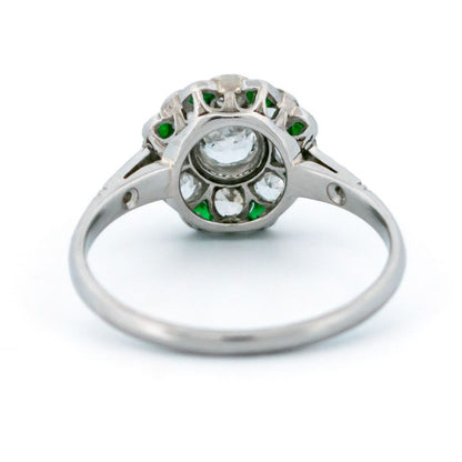 Vintage 0.80ct Diamond and Emerald Floral Target Ring