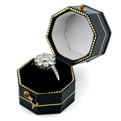 Vintage 0.80ct Diamond and Emerald Floral Target Ring