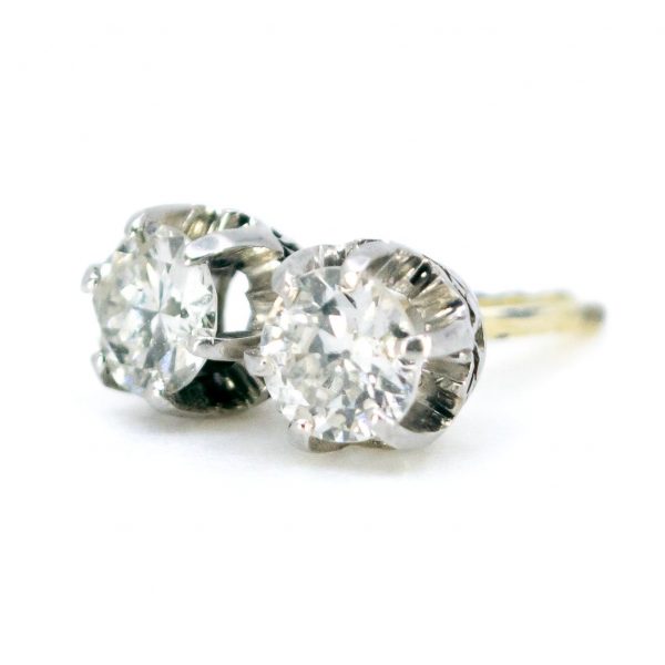 Vintage 0.80ct Old Mine Cut Diamond Stud Earrings