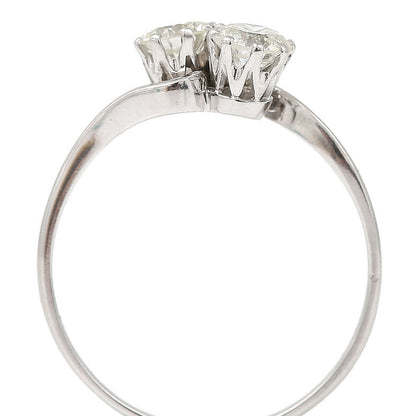 Vintage 0.95ct Diamond Toi et Moi Two Stone Crossover Engagement Ring