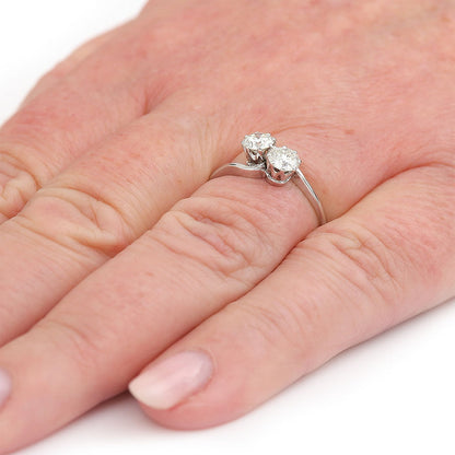 Vintage 0.95ct Diamond Toi et Moi Two Stone Crossover Engagement Ring
