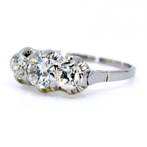 Vintage 0.95ct Old European Cut Diamond Three Stone Ring