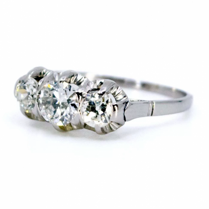 Vintage 0.95ct Old European Cut Diamond Three Stone Ring