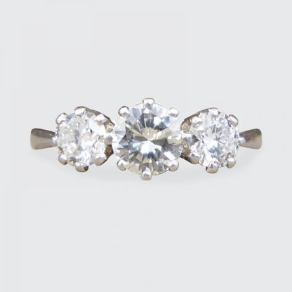 Vintage 1 Carat Diamond Three Stone Platinum Ring