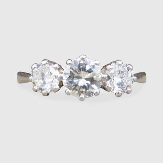 Vintage 1 Carat Diamond Three Stone Platinum Ring