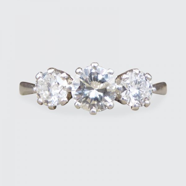 Vintage 1 Carat Diamond Three Stone Platinum Ring